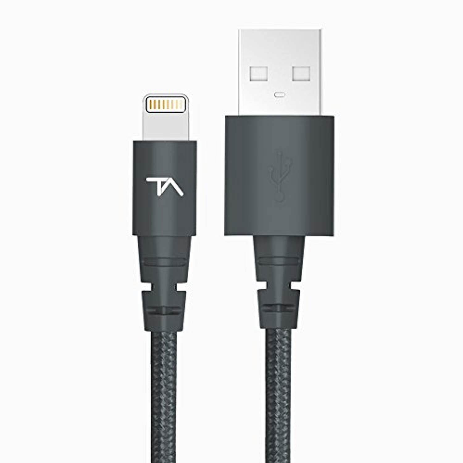 Tech Armor Premium Apple Certified Lightning Cable - 2 Feet- Space Gray - Tough-Braided Extra-Strong Jacket - Lifetime Warranty