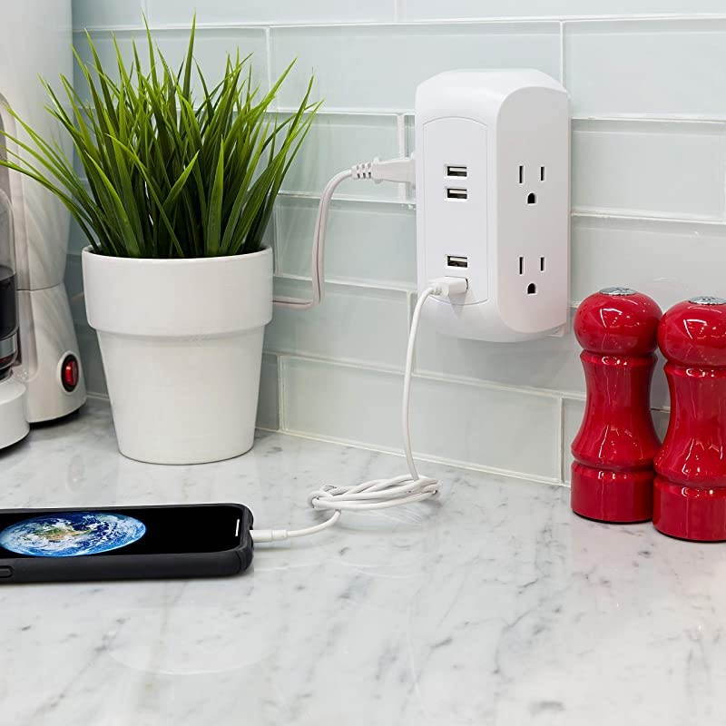 UltraPro 4-Outlet Sur Protector with 4 USB Ports, 2 Pack, Spaced Wall Tap, Side-Access, Charging Station, for iPhone/iPad/Samsung Galaxy/Google Pixel, 560 Joules, UL Listed, White, 50036