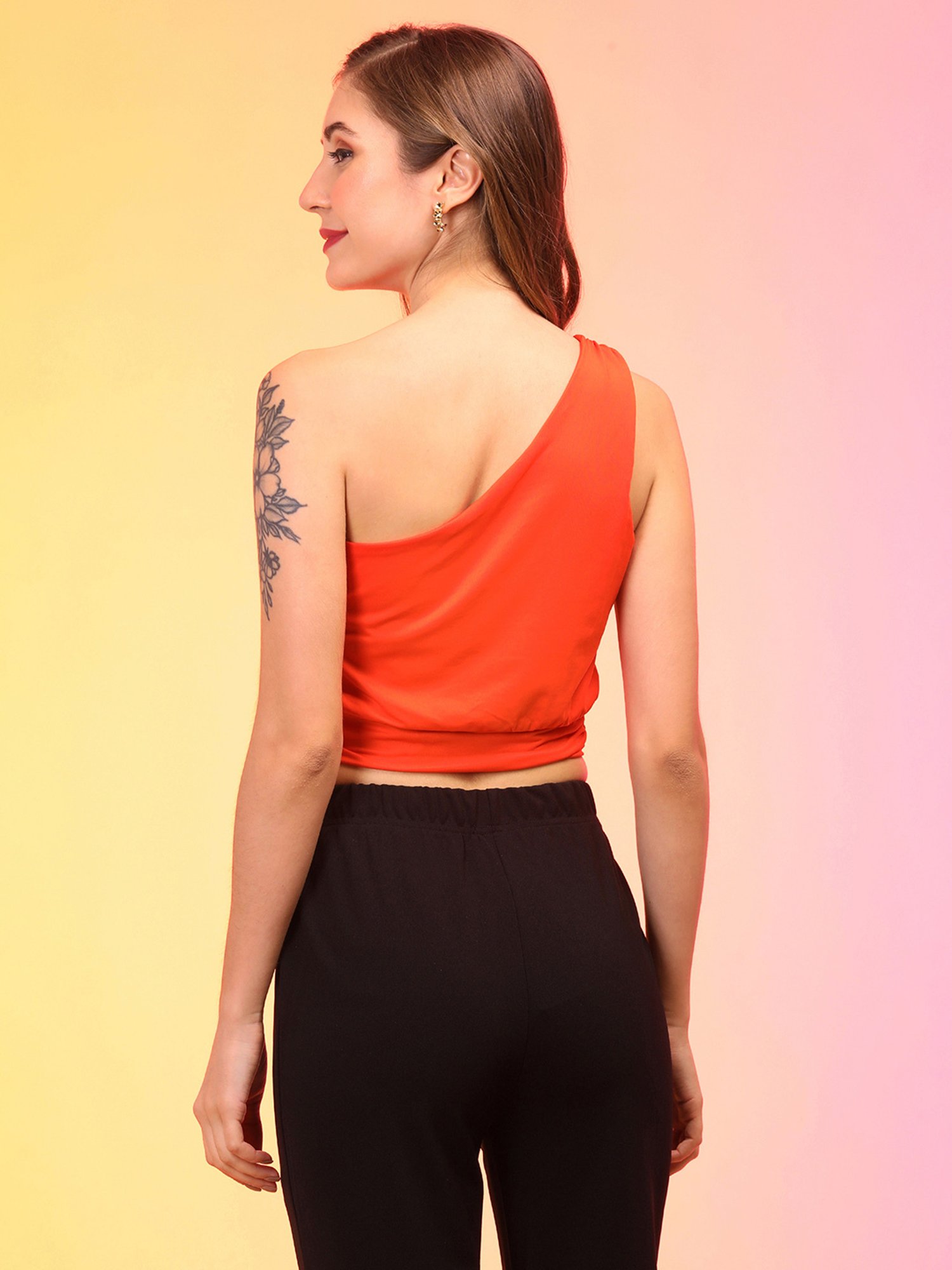 Globus Orange Slim Fit Crop Top