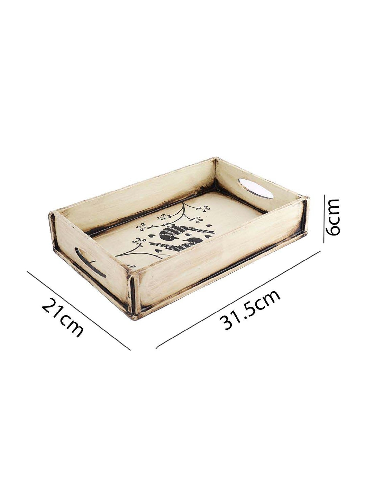 Aapno Rajasthan White & Black Wooden Serving Tray