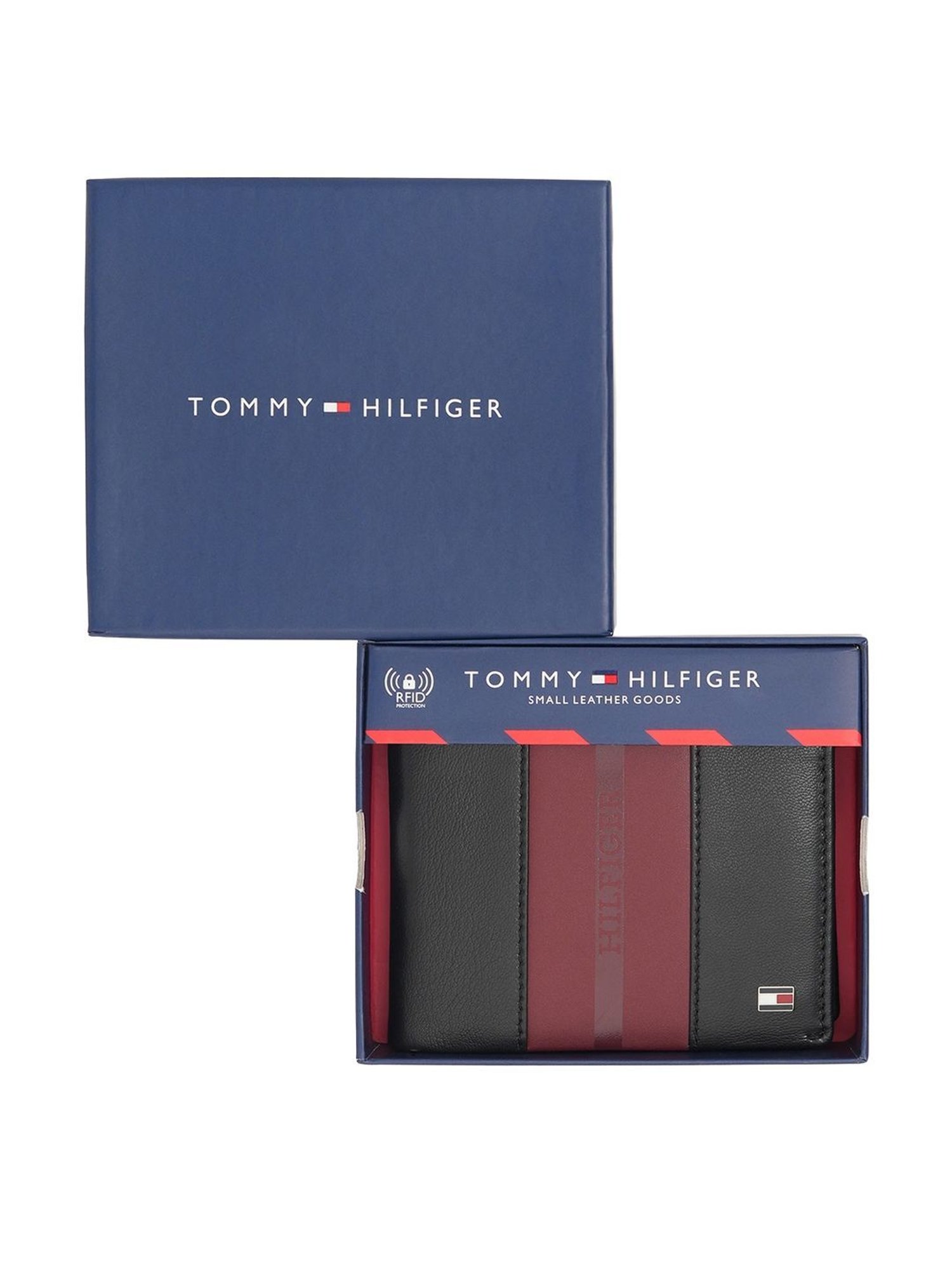 TOMMY HILFIGER Alimos Black & Wine Casual Leather Bi-Fold Wallet for Men