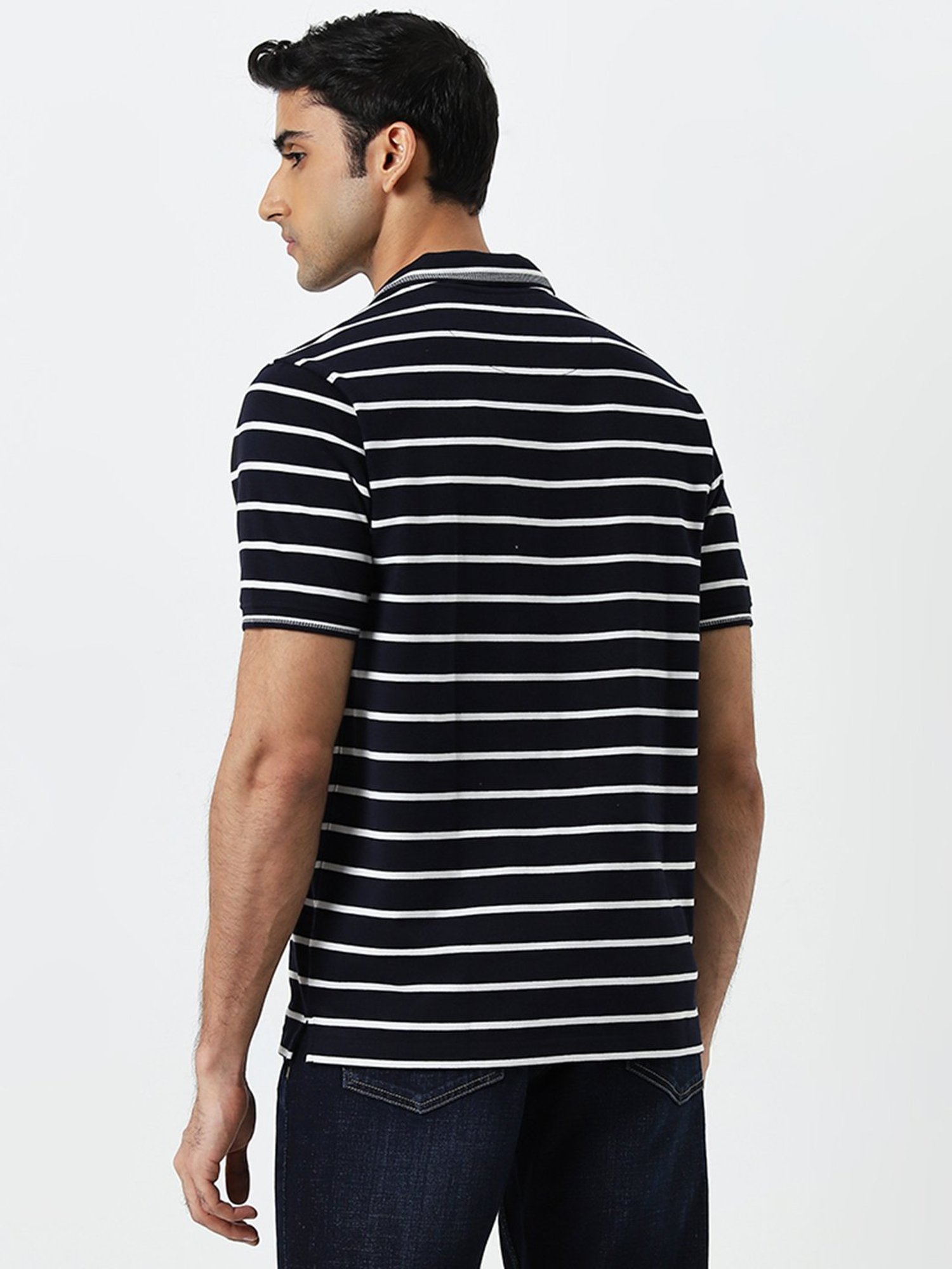 WES Casuals by Westside Navy Striped Relaxed-Fit Polo T-Shirt