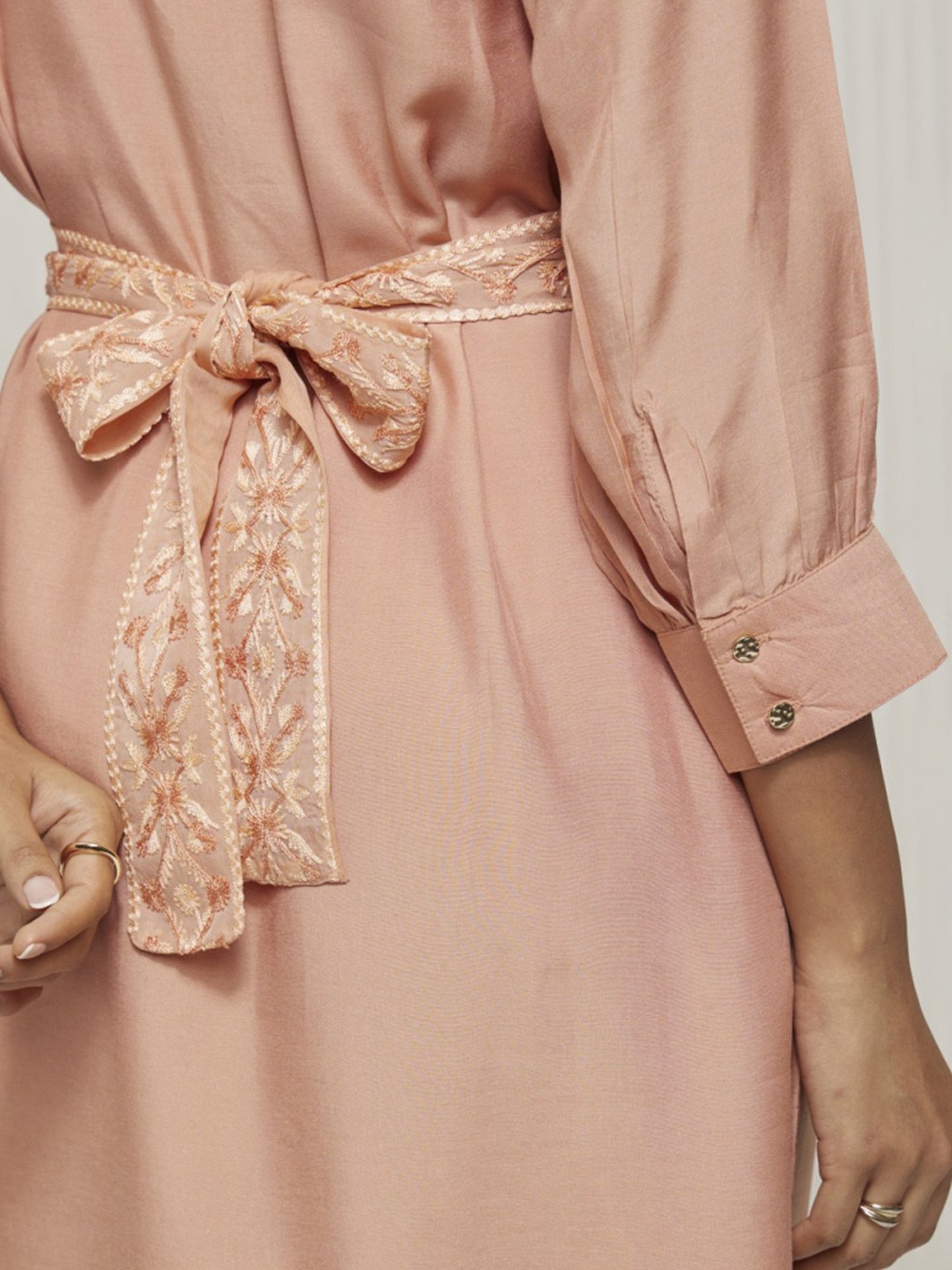Artagai Salmon Pink Shift Dress with Embroidered Belt