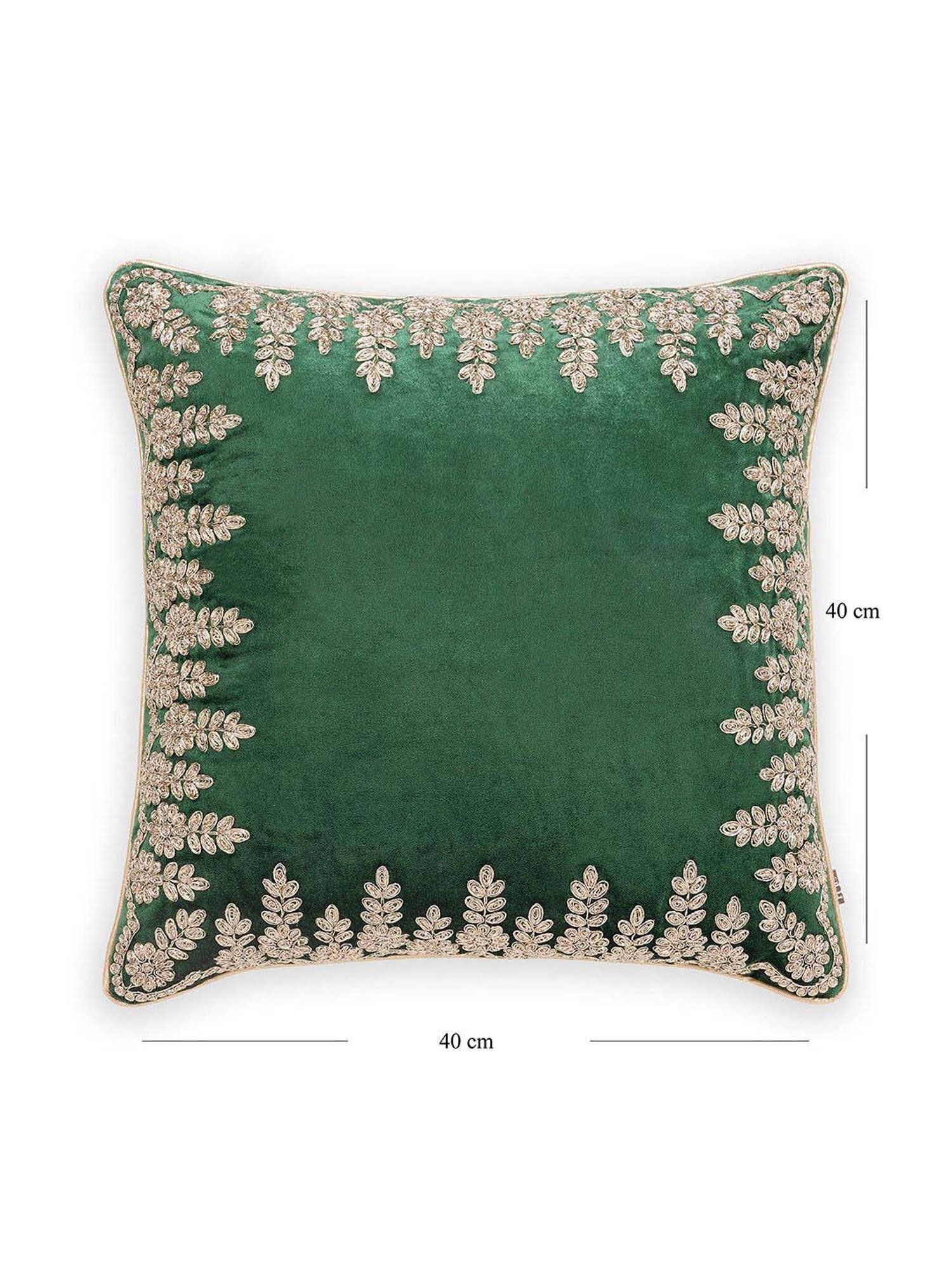 Pure Home and Living Green Velvet Zari Embroidered Square Cushion Cover