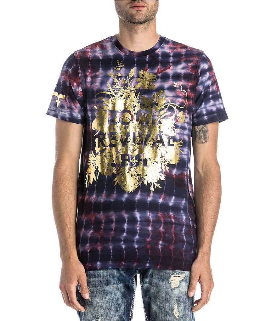 Rock Revival Short-Sleeve Tie-Dye Gold Foil Logo Graphic T-Shirt