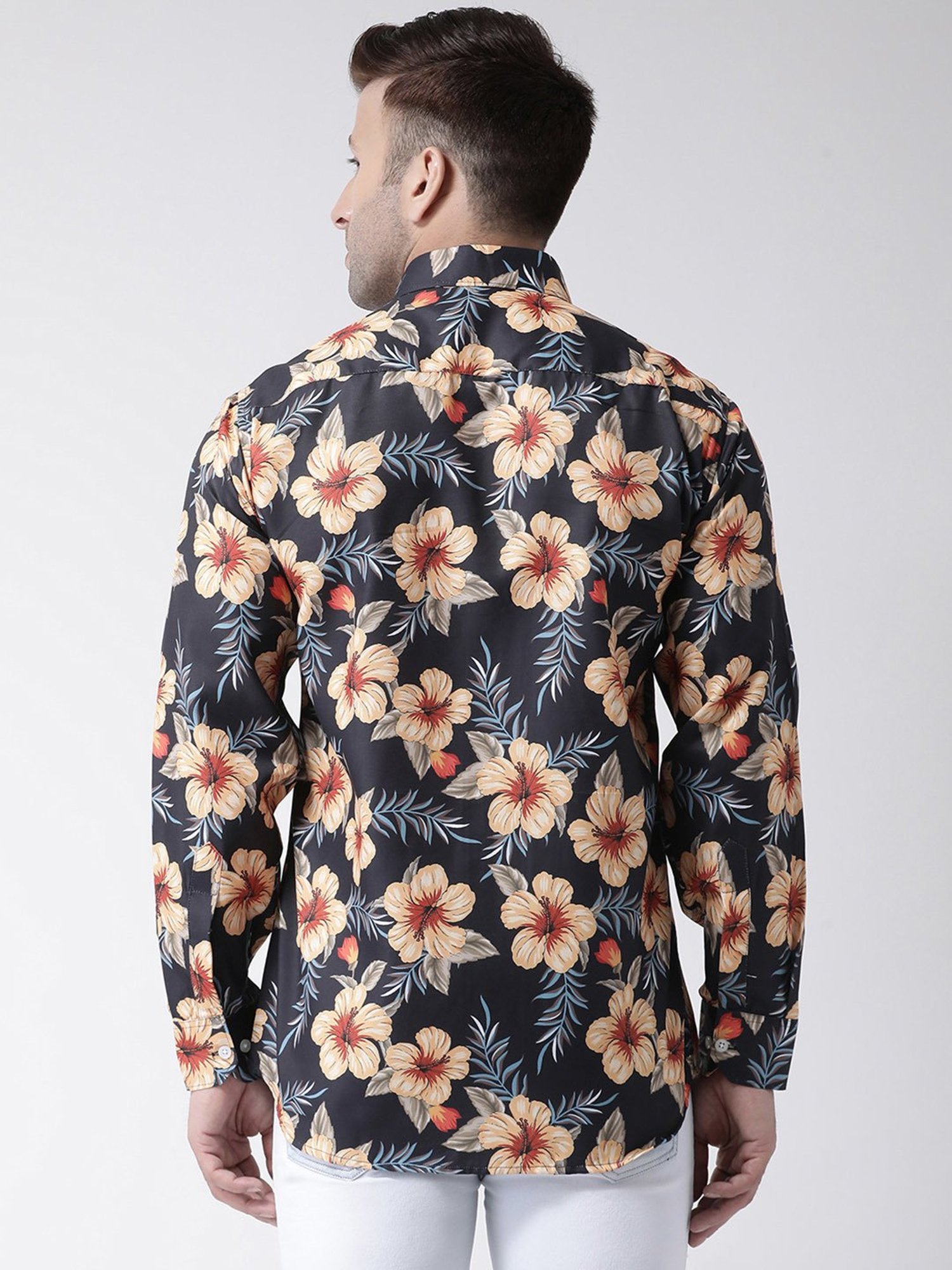Hangup Plus Black Slim Fit Floral Print Shirt