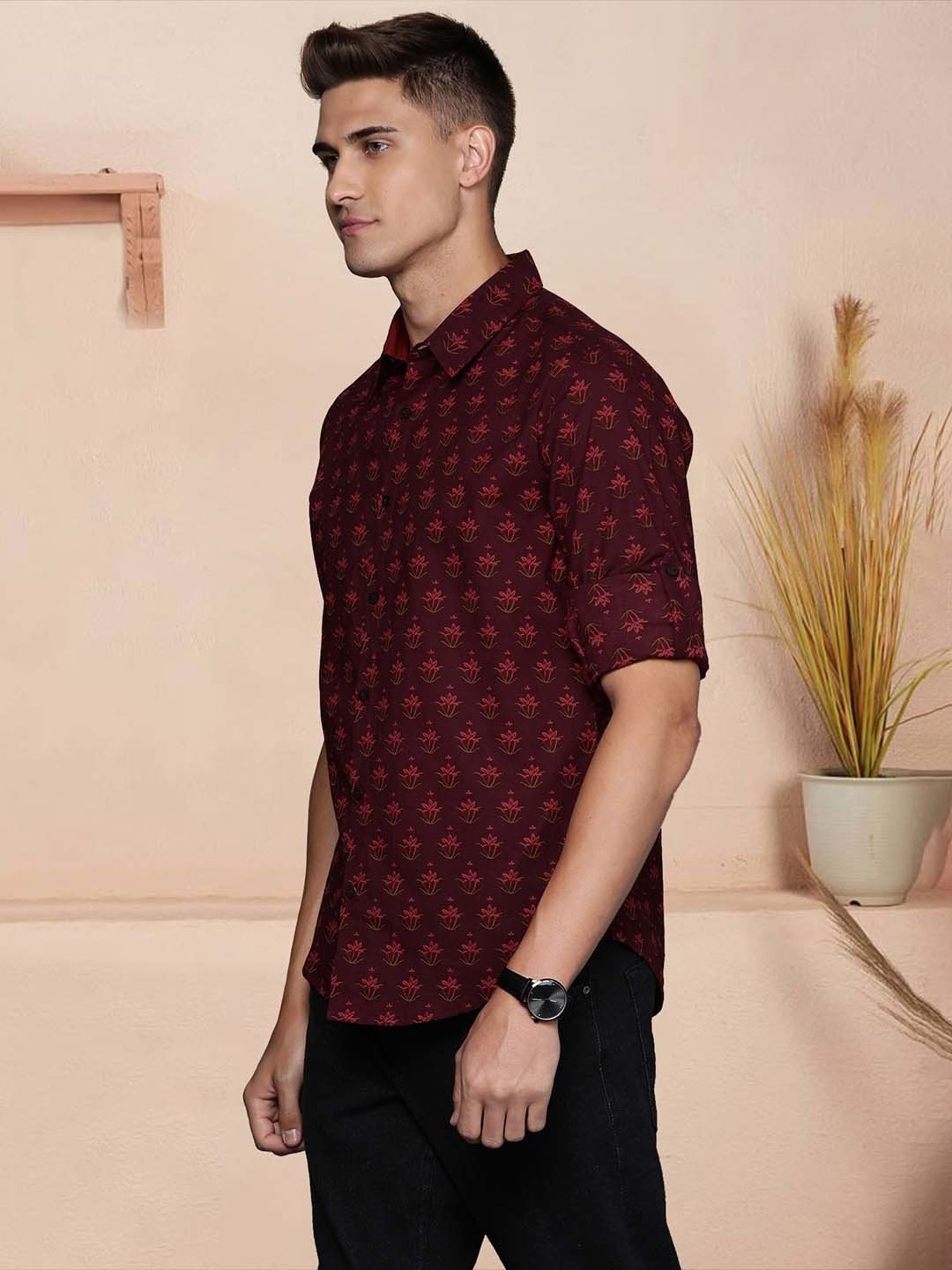 Ramraj Red Cotton Regular Fit Shirt