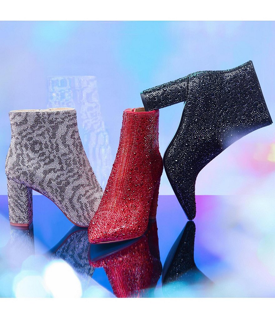 Blue by Betsey Johnson Cady Zebra Rhinestone Embellished Block Heel Booties