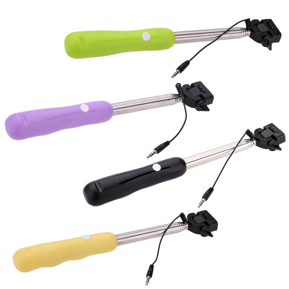 Wired Cable Remote Shooting Control Shutter Telescoping Extending Pole Selfie Monopod Stick Holder 180&deg;