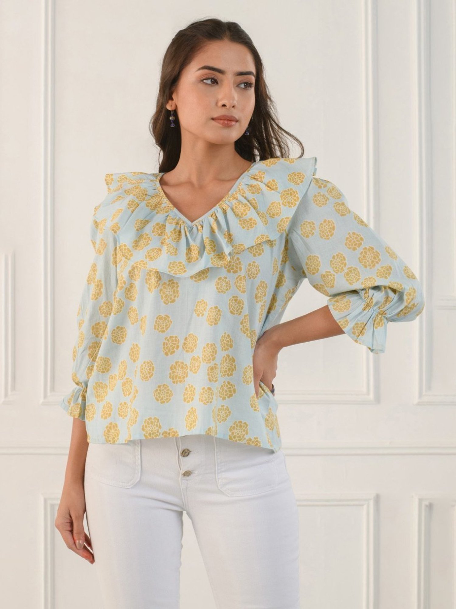 Prakriti Jaipur Blue Marigold Frill Shirt