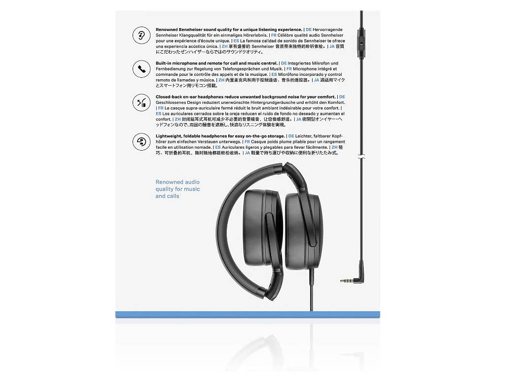 Sennheiser HD 400S Closed Back, Around Ear Headphone with One-Button Smart Remote on Detachable Cable