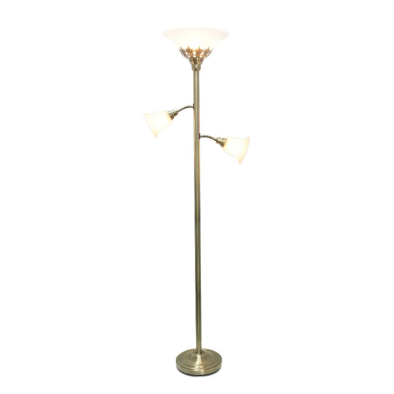 3 Light Floor Lamp with Scalloped Glass Shade Antique Brass - Elegant Designs