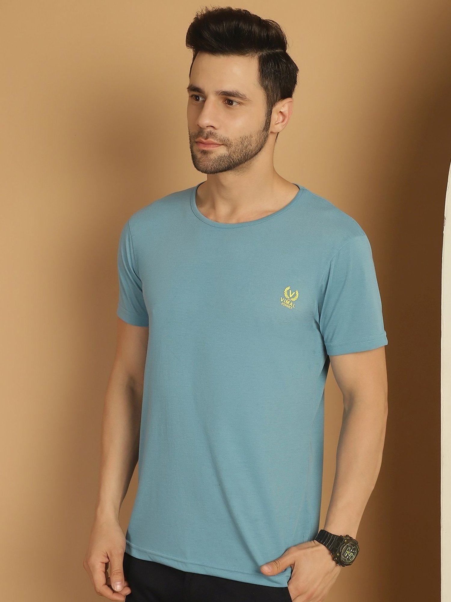 Vimal Jonney Blue & Orange Regular Fit T-Shirt