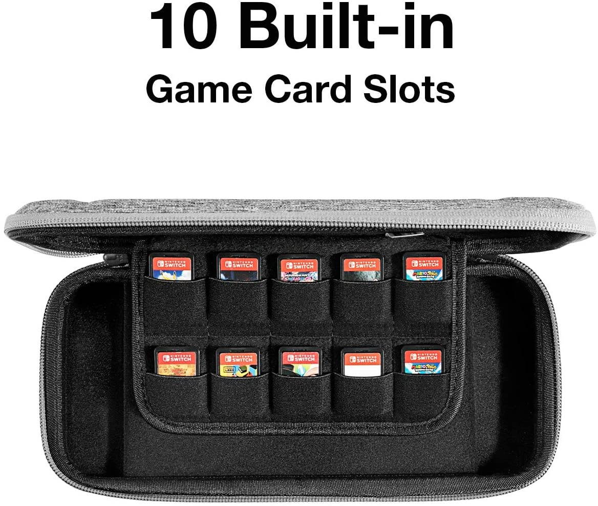 tomtoc Carry Case for Nintendo Switch, Ultra Slim Hard Shell with 10 Game Cartridges, Protective Carrying Case for Travel, with Original Patent and Military Level Protection, Gray