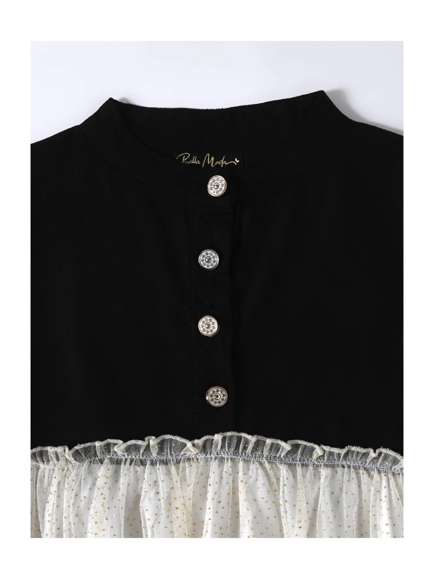 Bella Moda Kids Black & White Embellished Full Sleeves Fit & Flare Dress