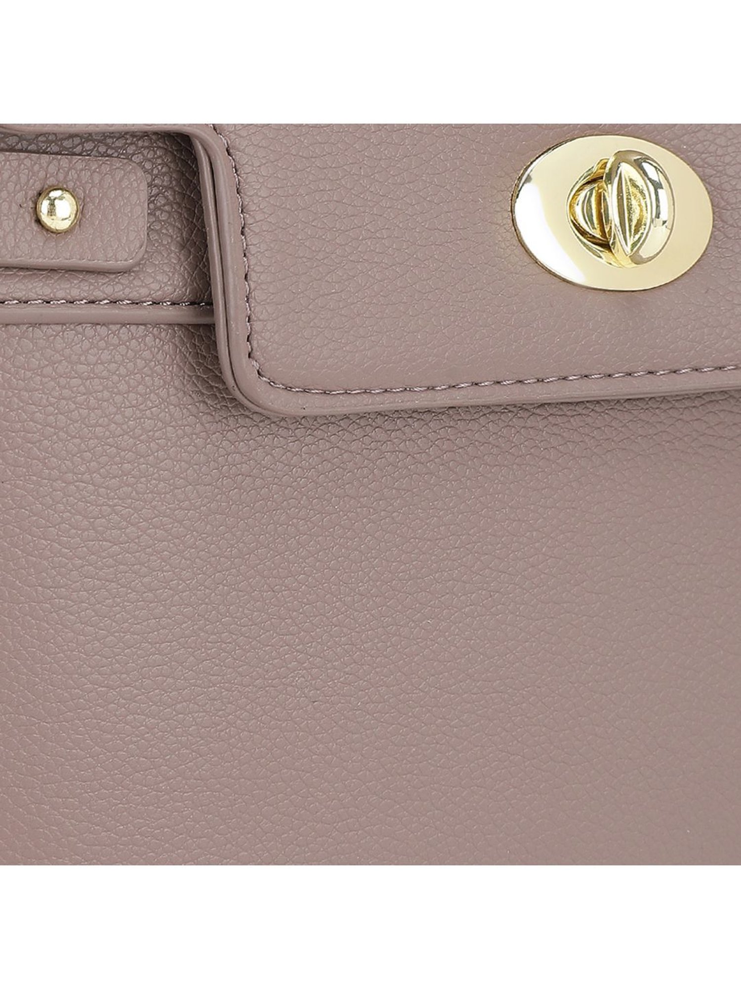 Tyra Lillian Taupe Solid Faux Leather Satchel Handbag