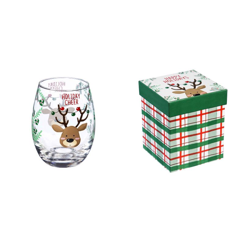 Cypress Home Stemless Wine Glass W/ Box, 17 Oz, Holiday Cheer