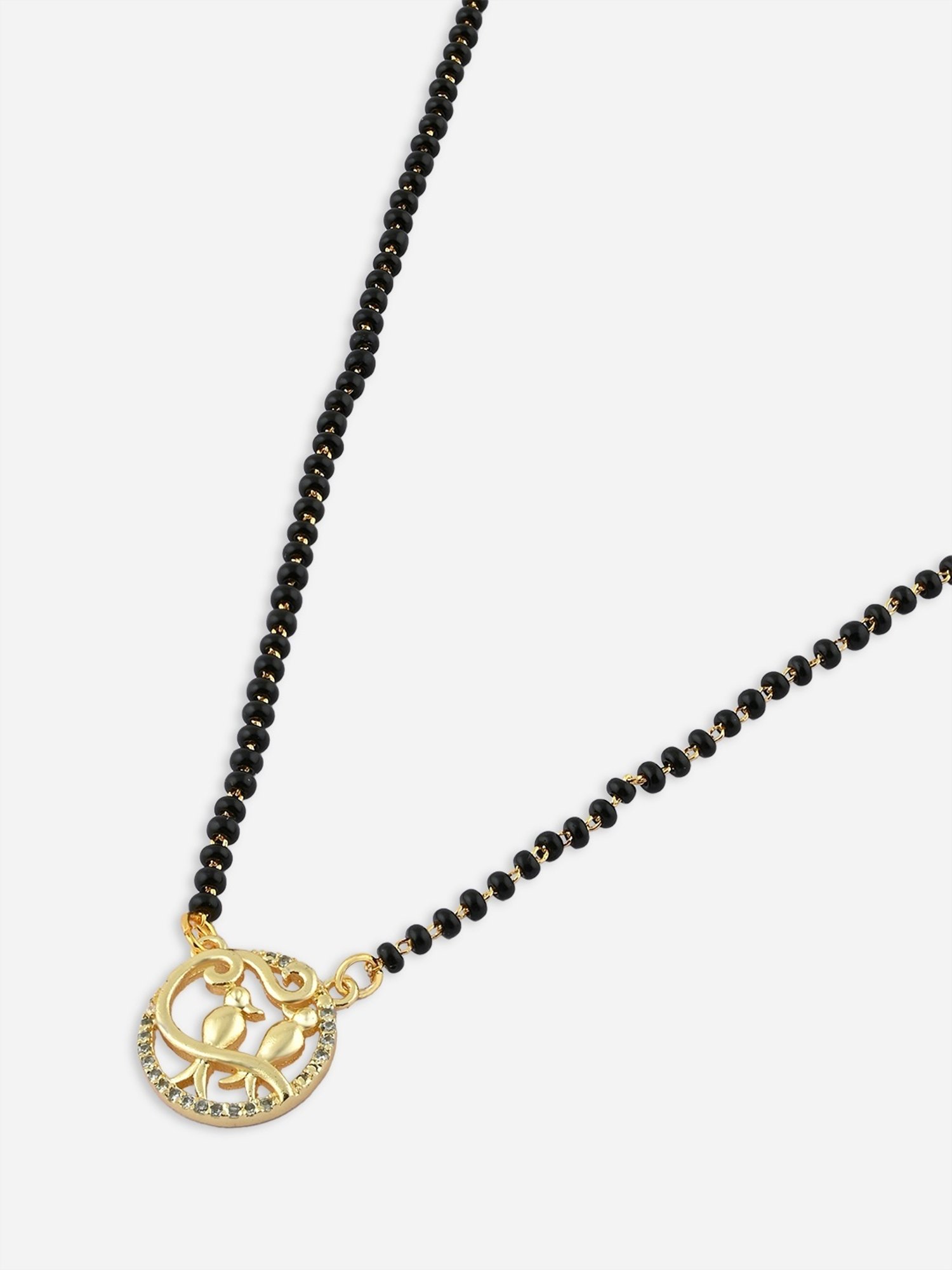 Fida Traditional Black Gold-Plated Bird Cuddling Manglsutra