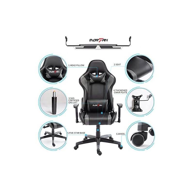 Gaming Chair Larger Size with Footrest ，Massage and Rocking Function Fashion Office Chair Racing Style PU Leather Desk Chair(Black)