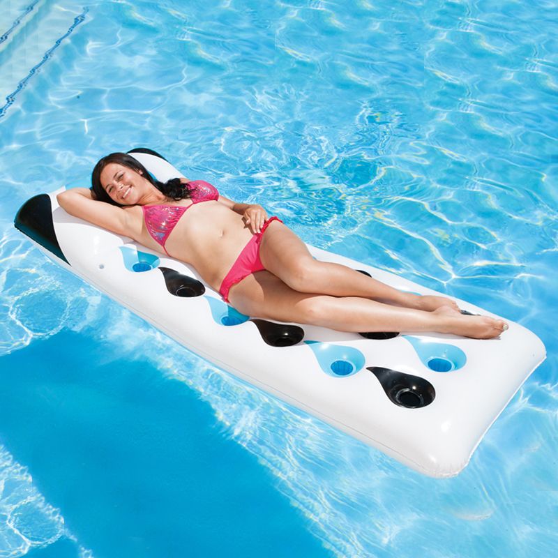 Swim Central 74" Tear Drop Inflatable 1-Person Water or Swimming Pool Mattress Lounge -  Blue/Black