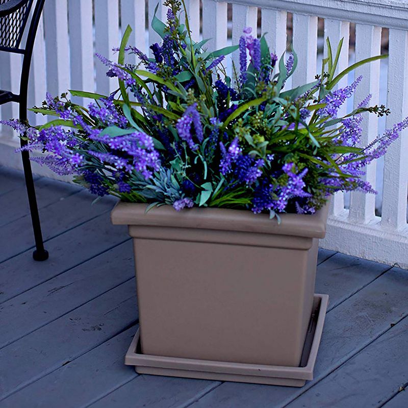 HC Companies ROS15500A34 15.5-Inch Outdoor Square Accent Planter for Flowers, Vegetables, and Succulents, Sandstone Tan