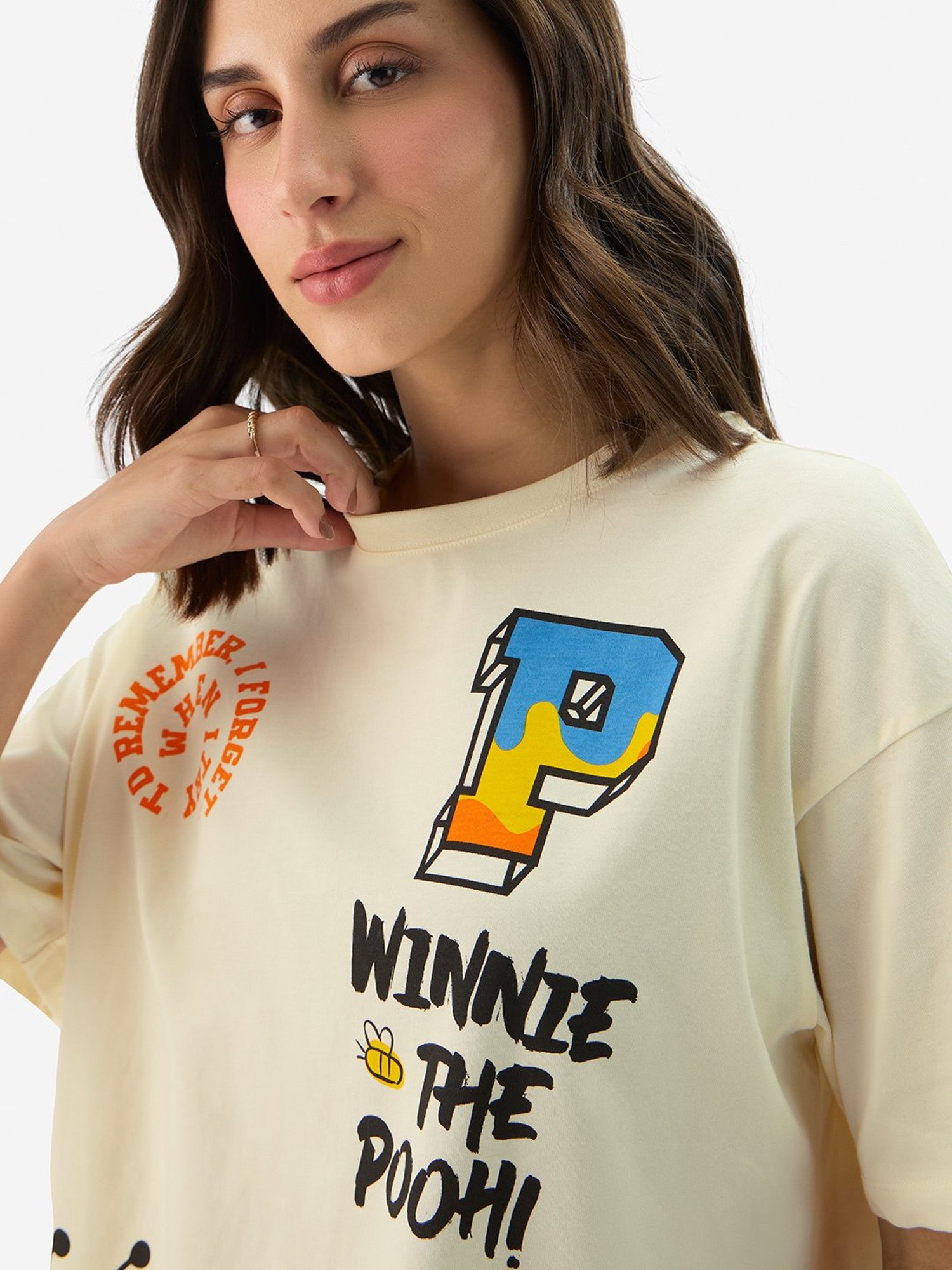 The Souled Store White Cotton Graphic Print Oversized T-Shirt