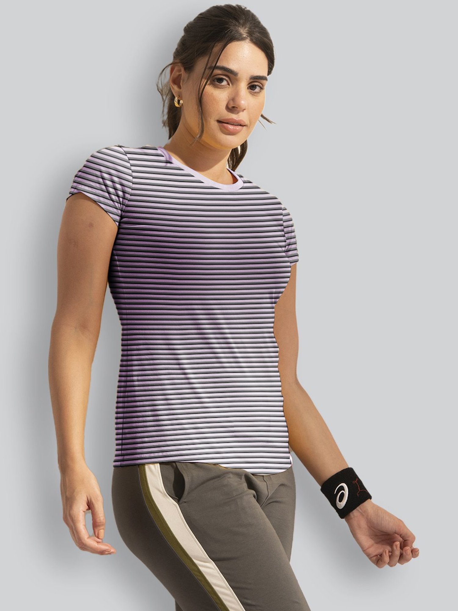 Lyra Violet Cotton Striped T-Shirt