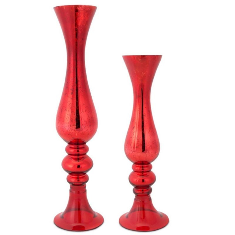 Melrose Set of 2 Red Mercury Glass Christmas Finial Flower Vases 19.5"