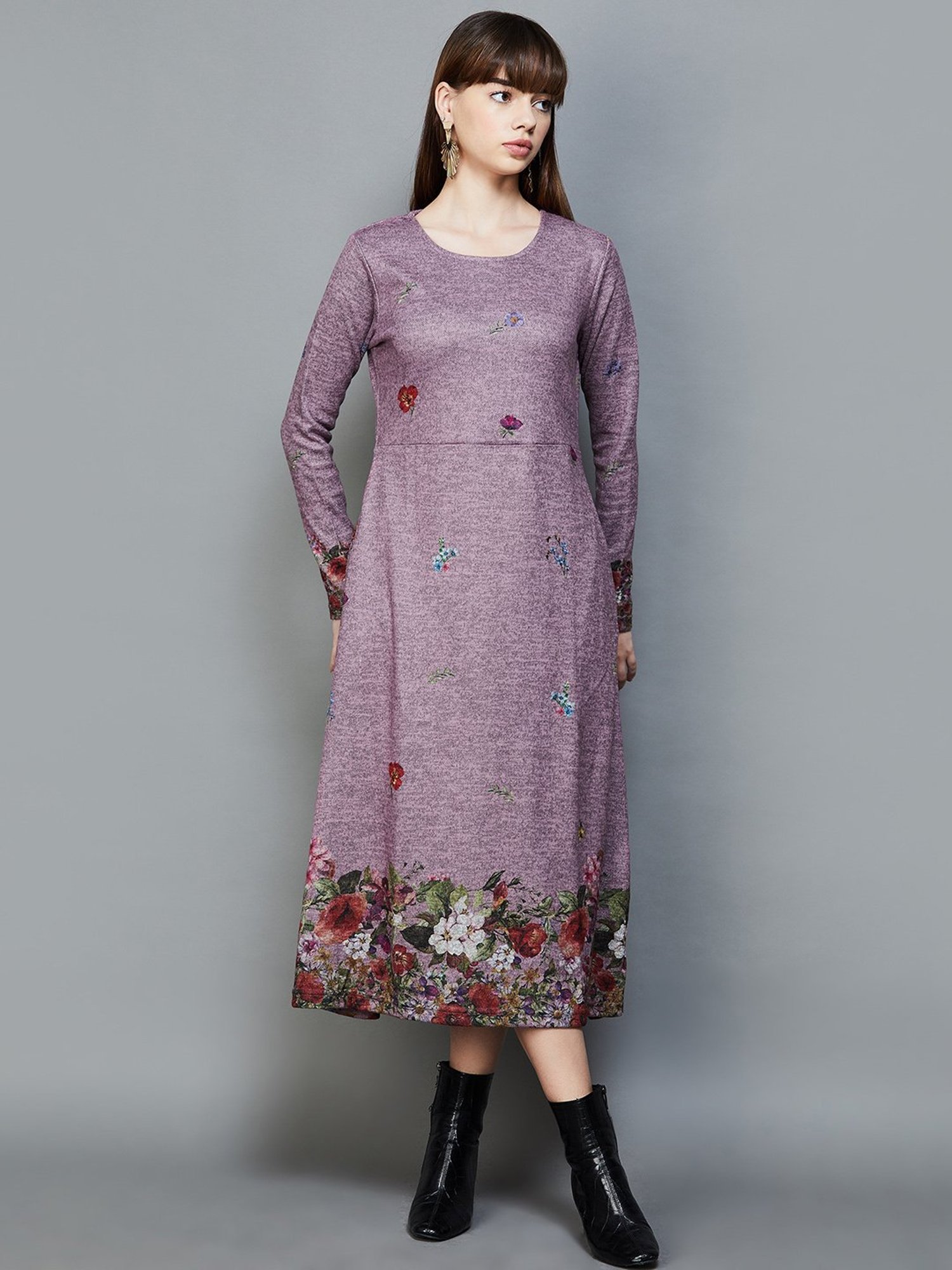 Colour Me by Melange Purple Floral Print A-Line Dress