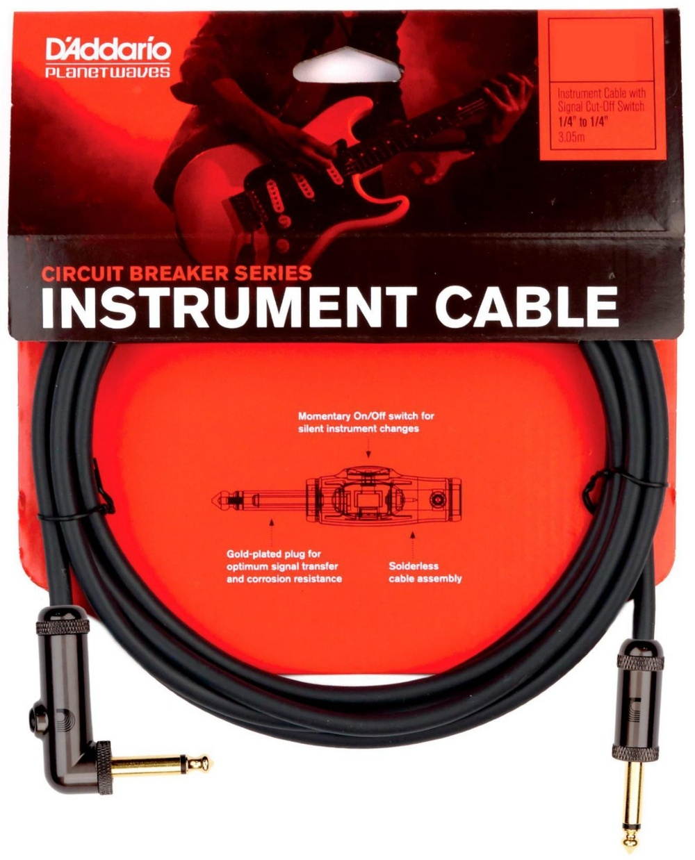 Planet Waves 10ft Circuit Breaker Instrument Cable - Right Angle End