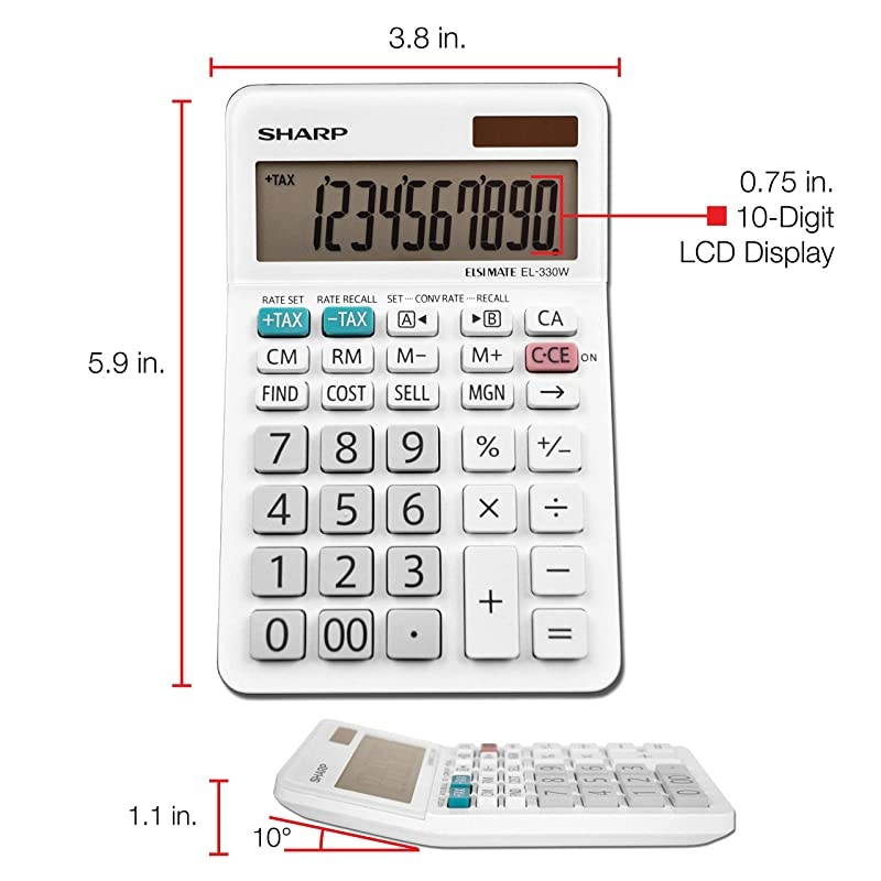 EL-330WB Standard Function Basic Desktop Calculator, Large Display, For Home and Office, Dual Power, Solar and Battery