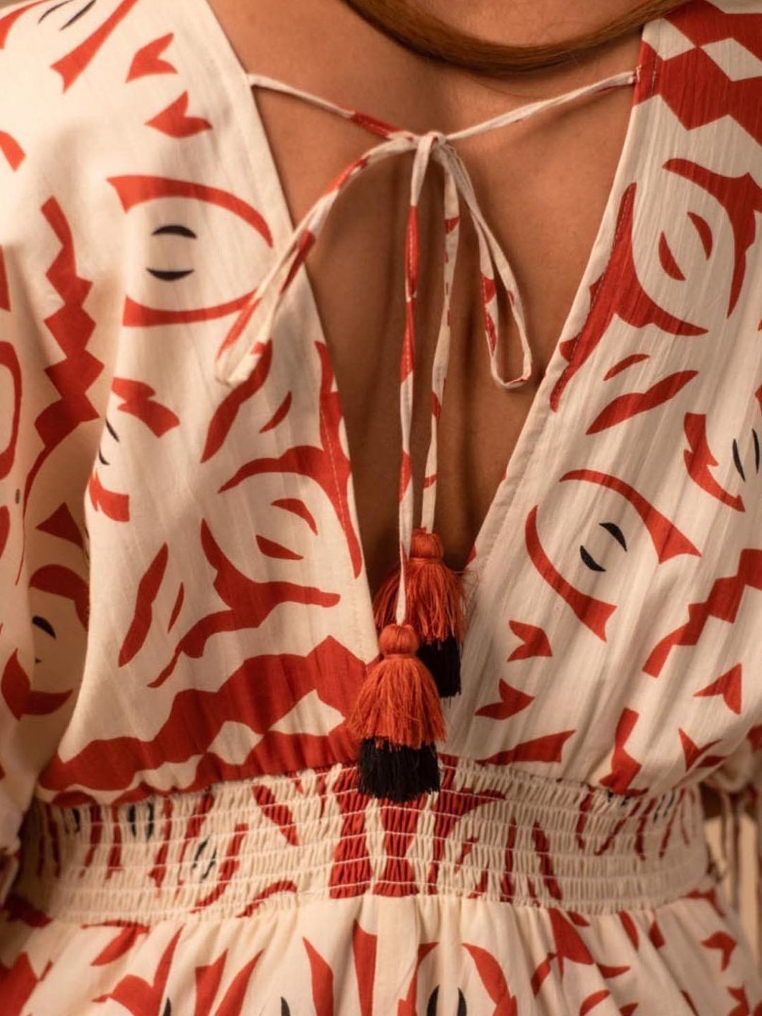 LABEL REYYA Beige & Rust Tribal Jumpsuit