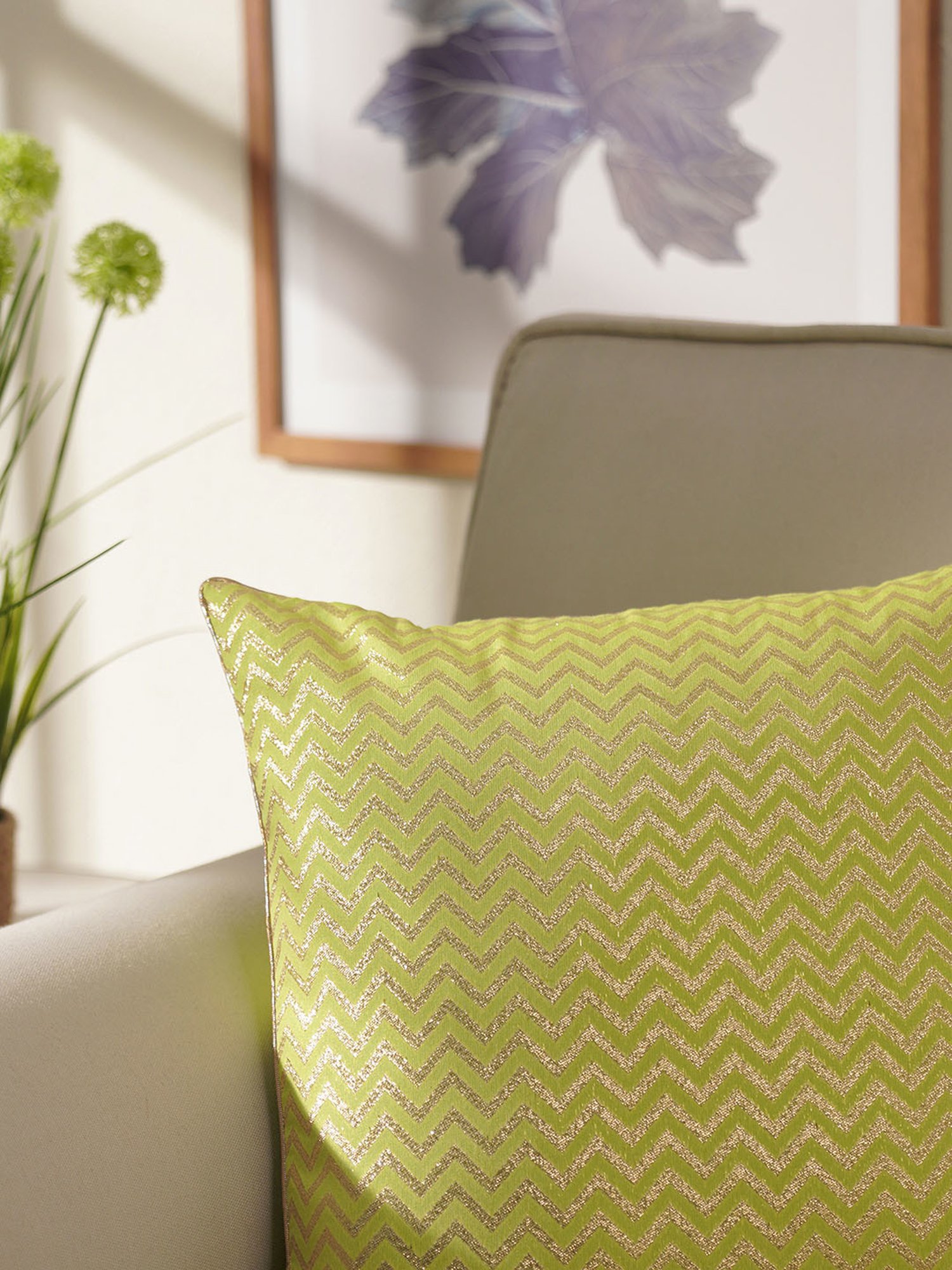 Pure Home and Living Green Cotton Printed Cushion Cover