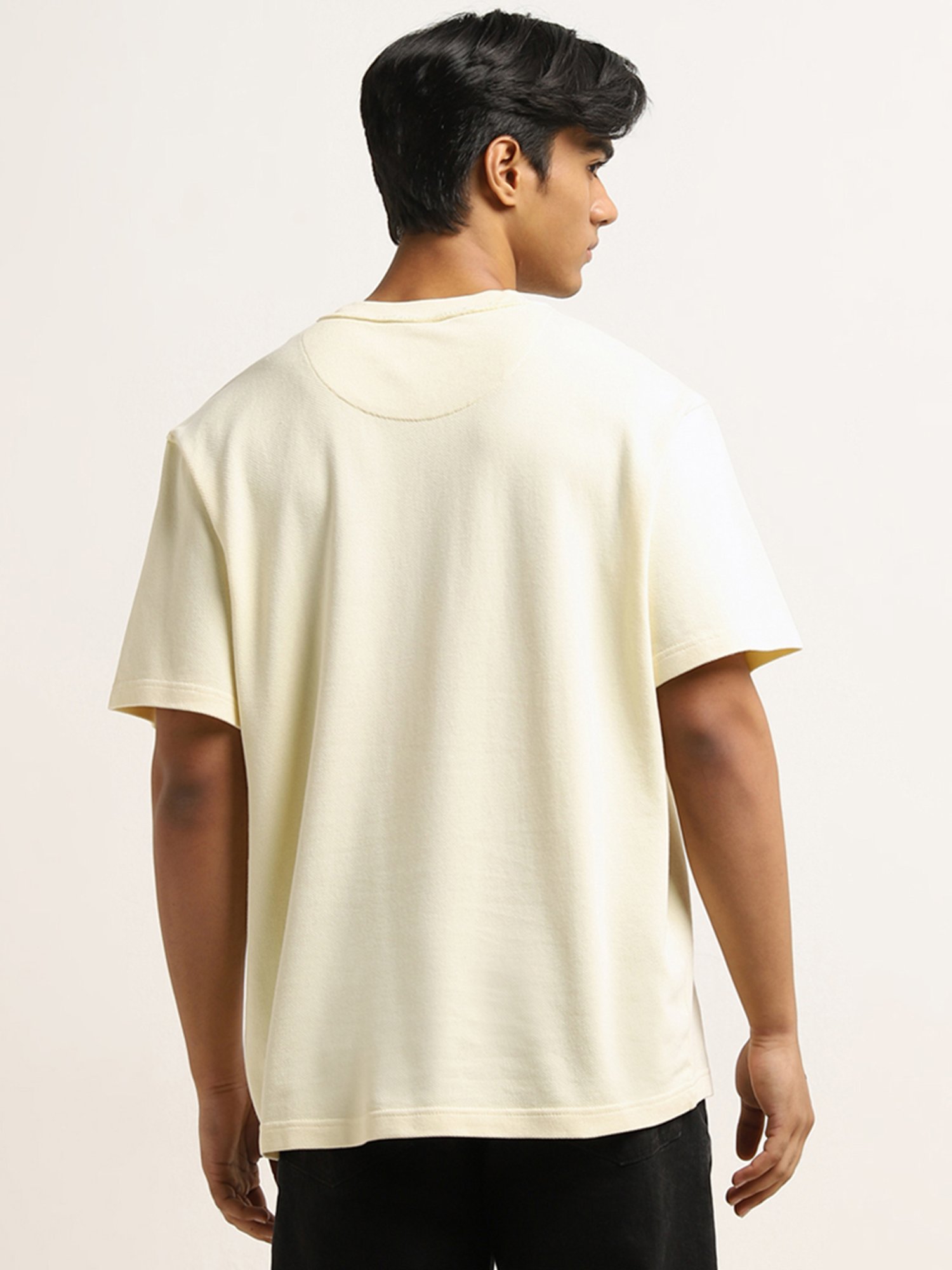 Nuon by Westside Light Yellow Text Print Relaxed-Fit Cotton T-Shirt