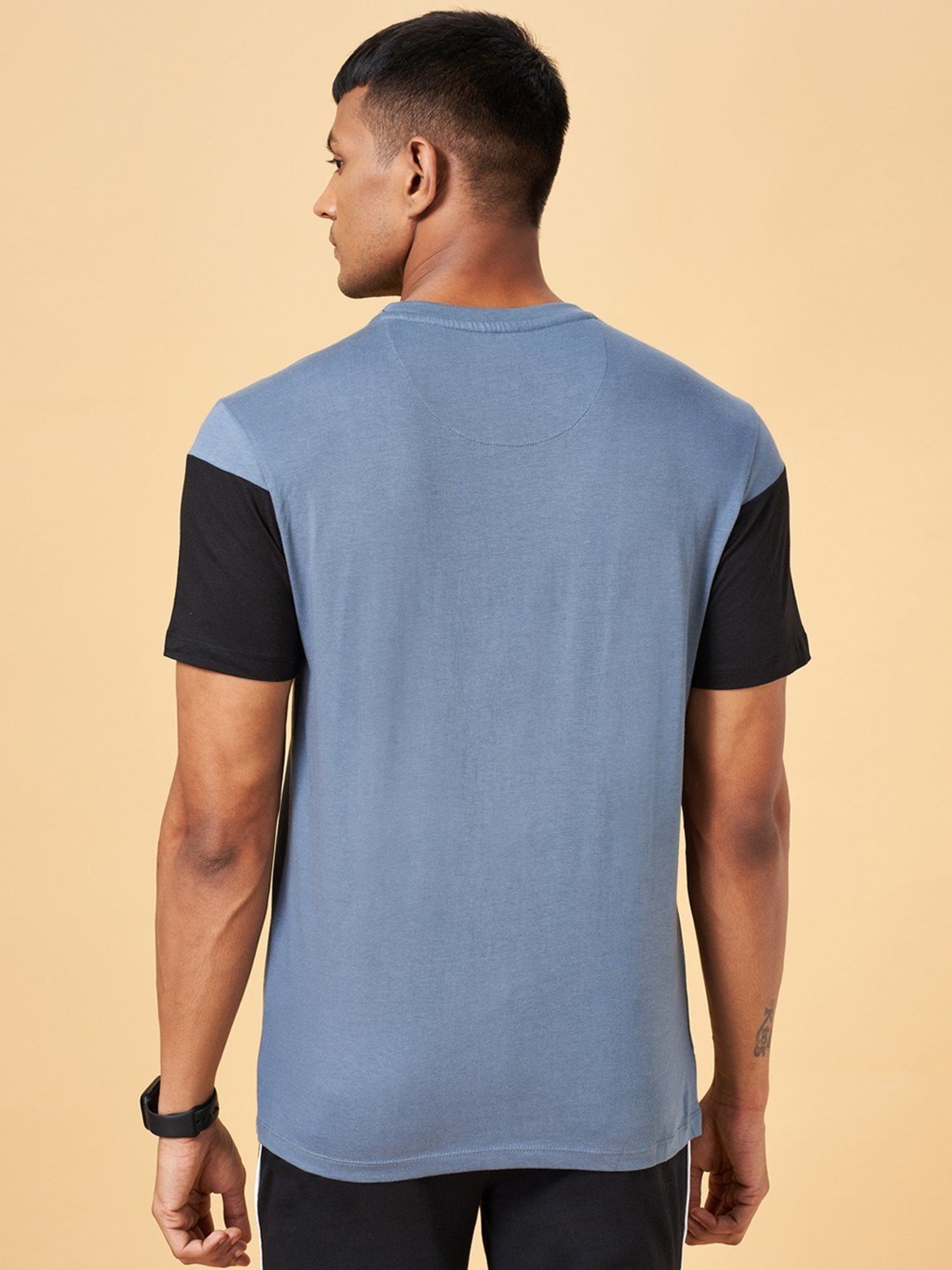 Ajile by Pantaloons Powder Blue & Black Slim Fit Printed T-Shirt