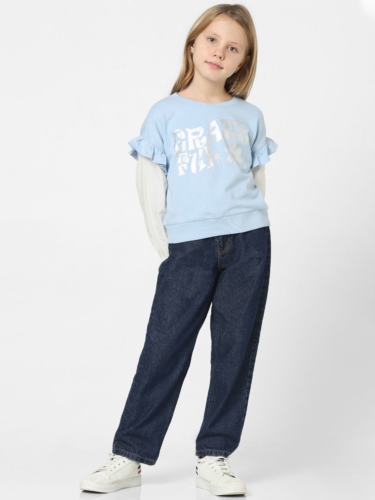 KIDS ONLY Cashmere Blue & White Cotton Printed Full Sleeves Sweatshirt