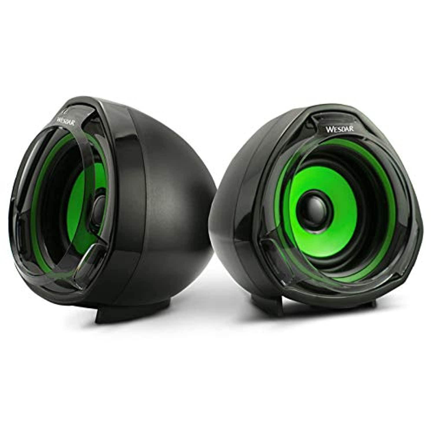 wesdar computer speakers 2.0 usb-powered desk top speakers with far-field drivers and passive radiators for pcs and laptops green