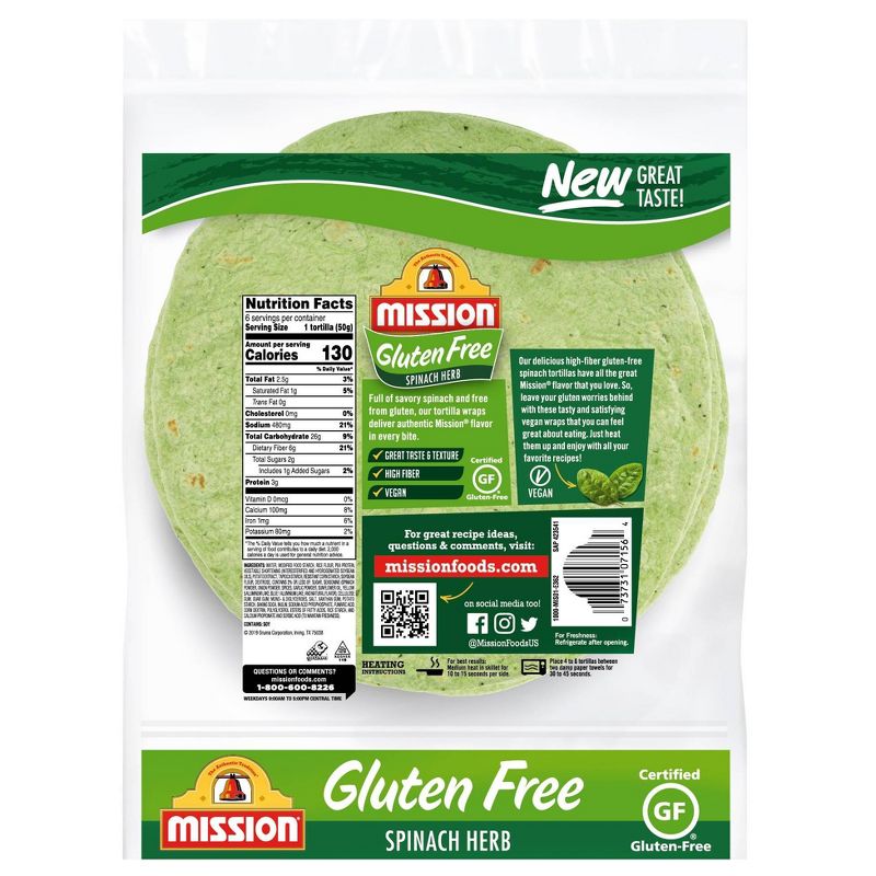 Mission 8" Gluten Free Spinach Tortillas - 10.5oz/6ct