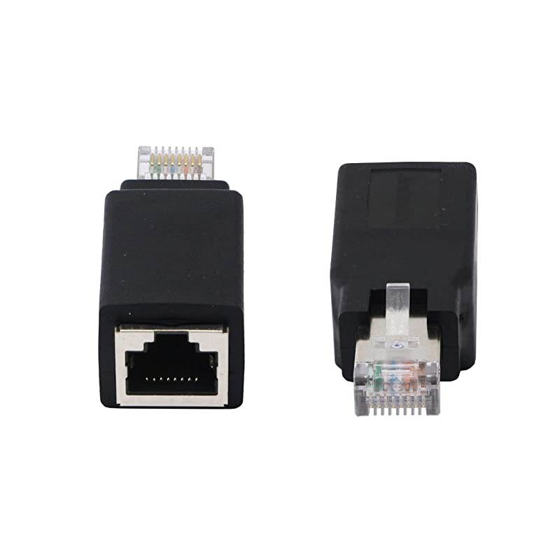 RJ45 Ethernet LAN Male to Female Cat5 / Cat5e / Cat6 Crossover Adapter(2-Pack),Black (Straight)