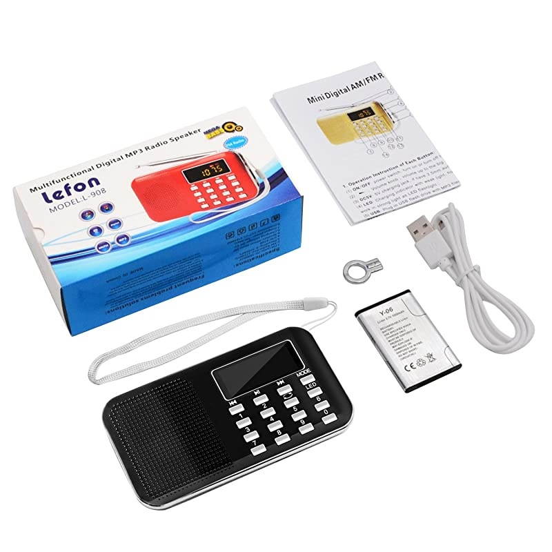 Mini Digital AM FM Radio Media Speaker MP3 Music Player Support TF CardUSB Disk with LED Screen Display and Emergency Flashlight Function BlackUpgraded Version