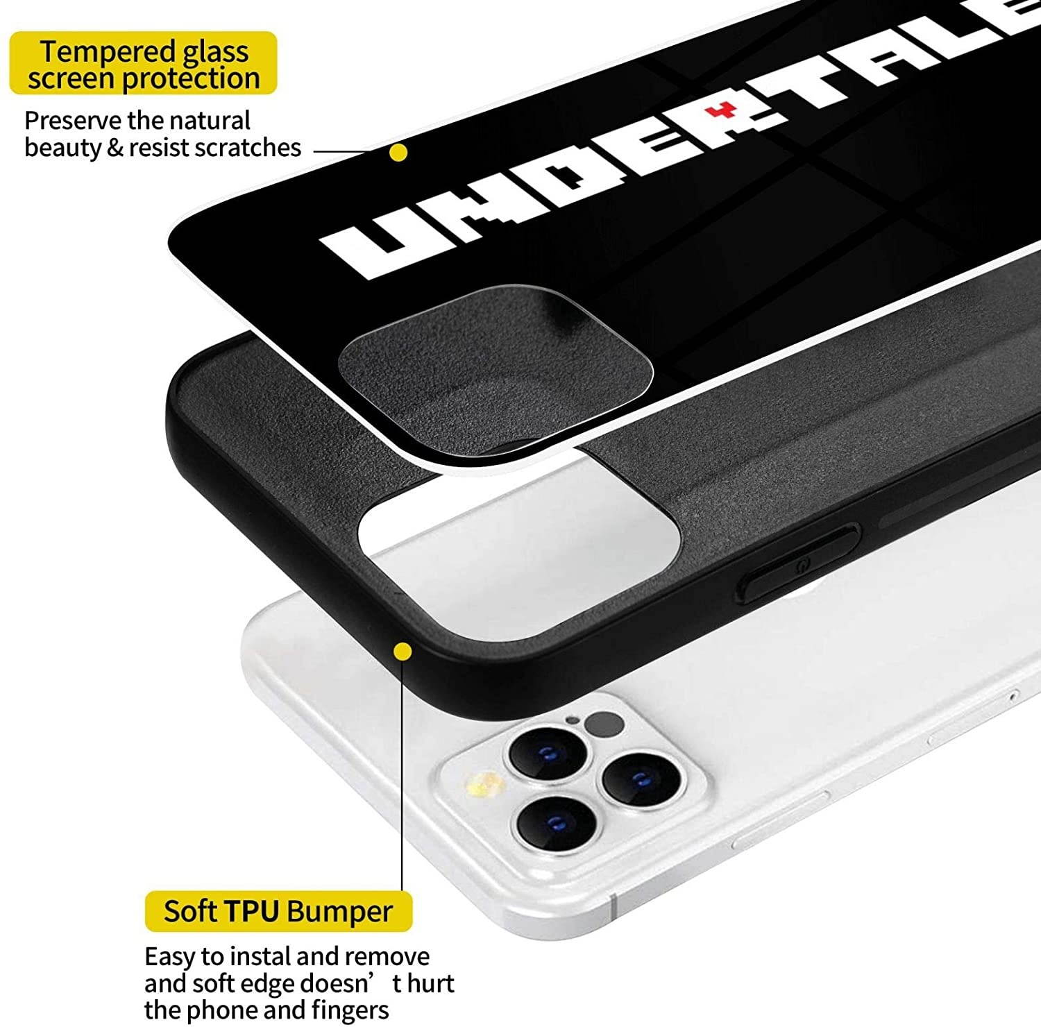 Undertale Sans Compatible with iPhone 12 Series Case Protective Shockproof Slim Soft TPU + Glass IP12-6.1