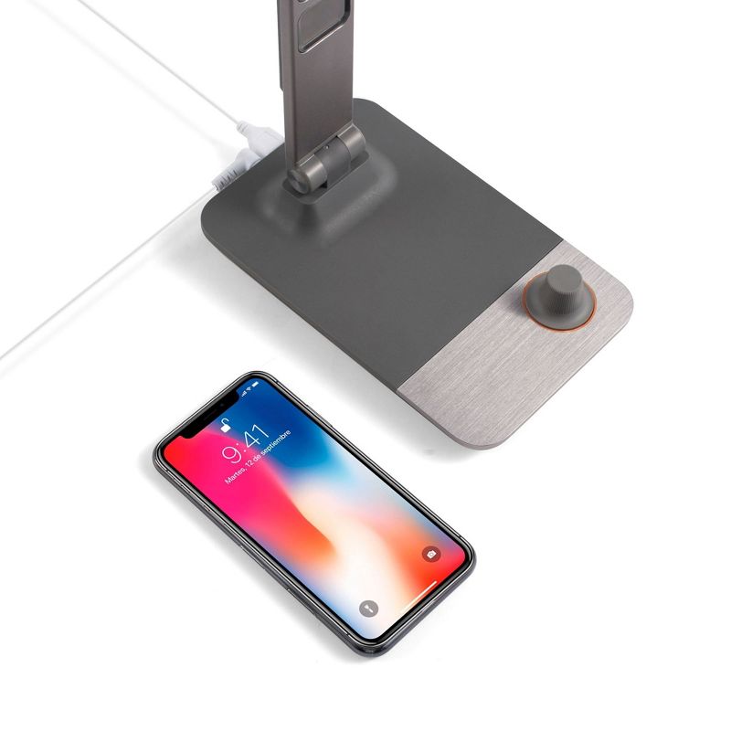 INNOKA Aluminum LED Desk Lamp, Adjustable Table Lamp with USB Charging Port for Home Office, 5-Level Dimmer, Built-in Clock, Calendar, Thermometer