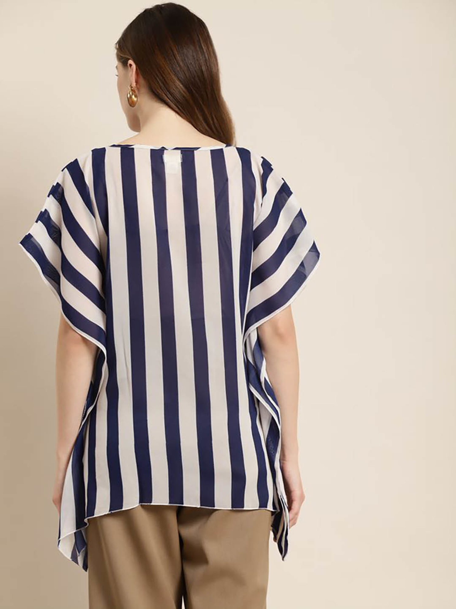 Qurvii Navy & White Striped Kaftan Top