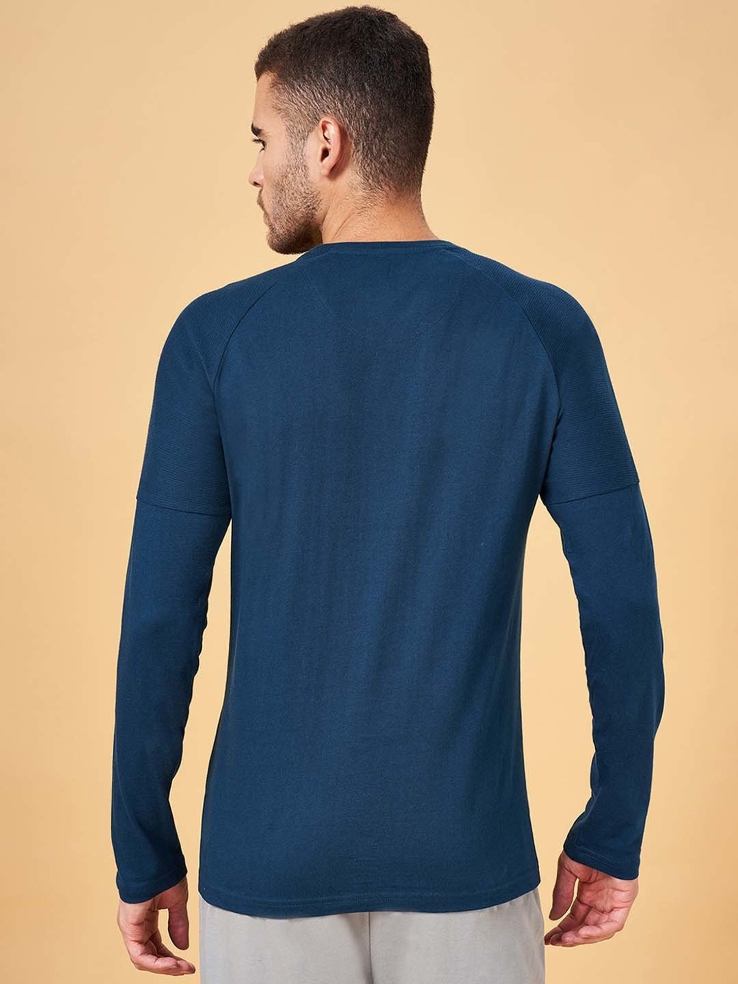 Ajile by Pantaloons Teal Slim Fit Printed Crew T-Shirt