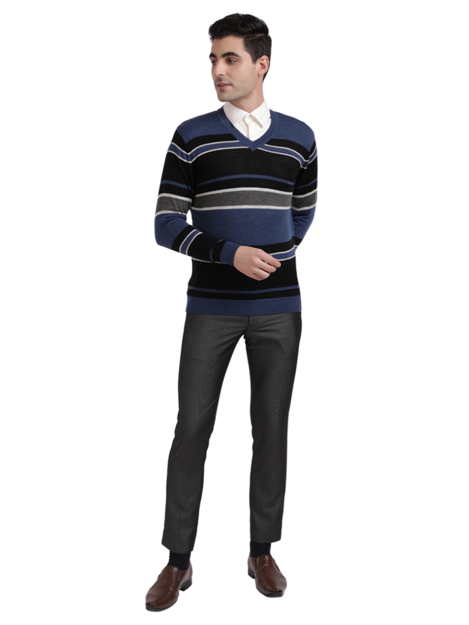 Colorplus Multi Cotton Tailored Fit Striped Sweaters