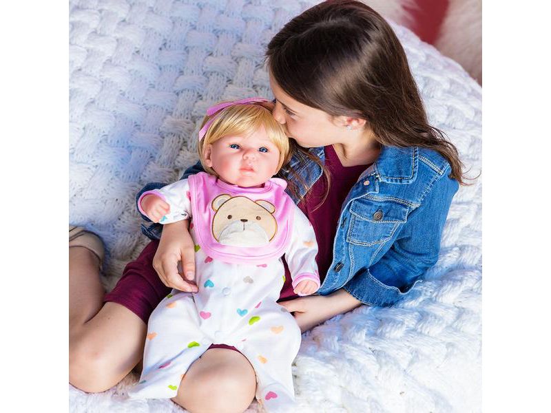 Paradise Galleries "Happy Teddy" Girl Reborn Baby Doll.  19" Great 1st Baby Doll That Comes With 3 Accessories.  Age 3+