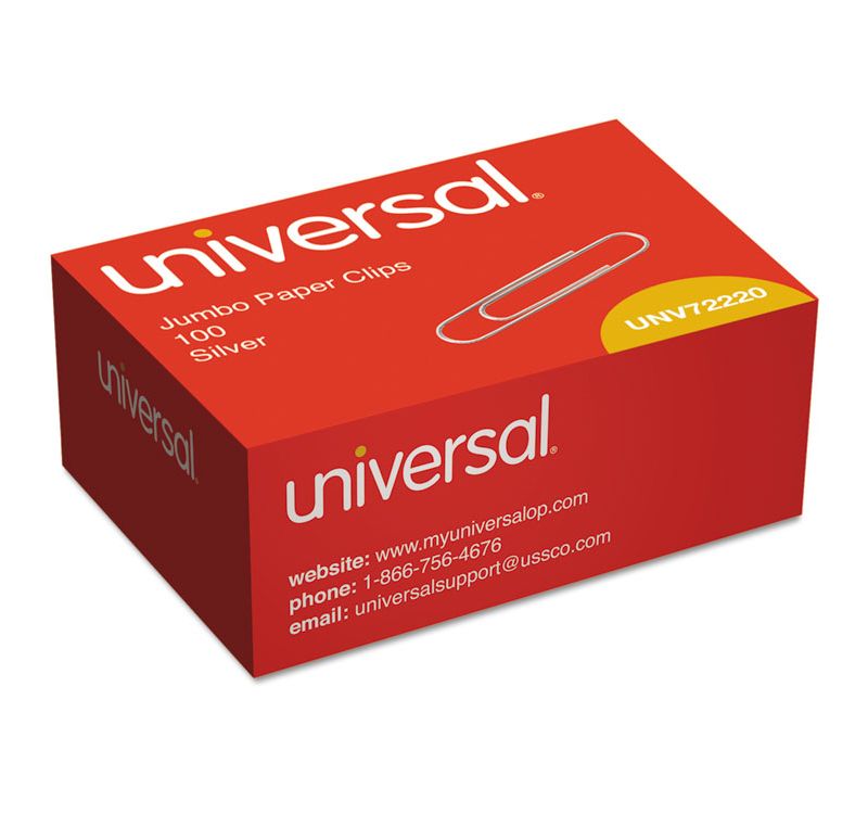 Universal Smooth Paper Clips Wire Jumbo Silver 100/Box 72220BX