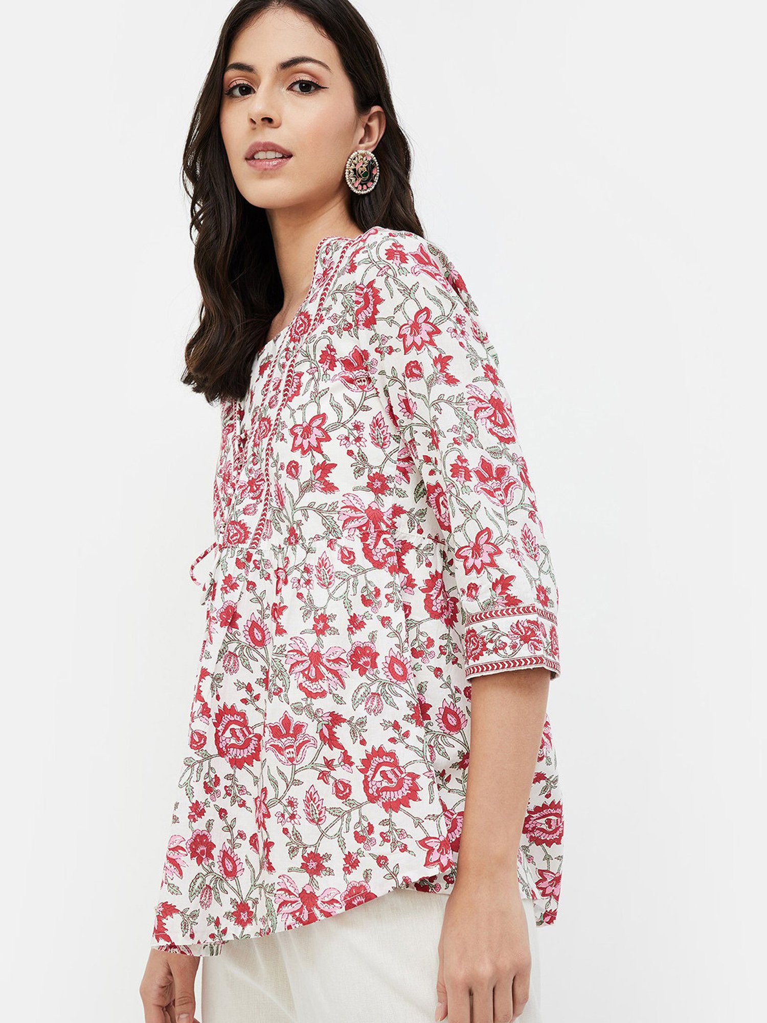 Melange by Lifestyle Pink & White Floral Print Tunic