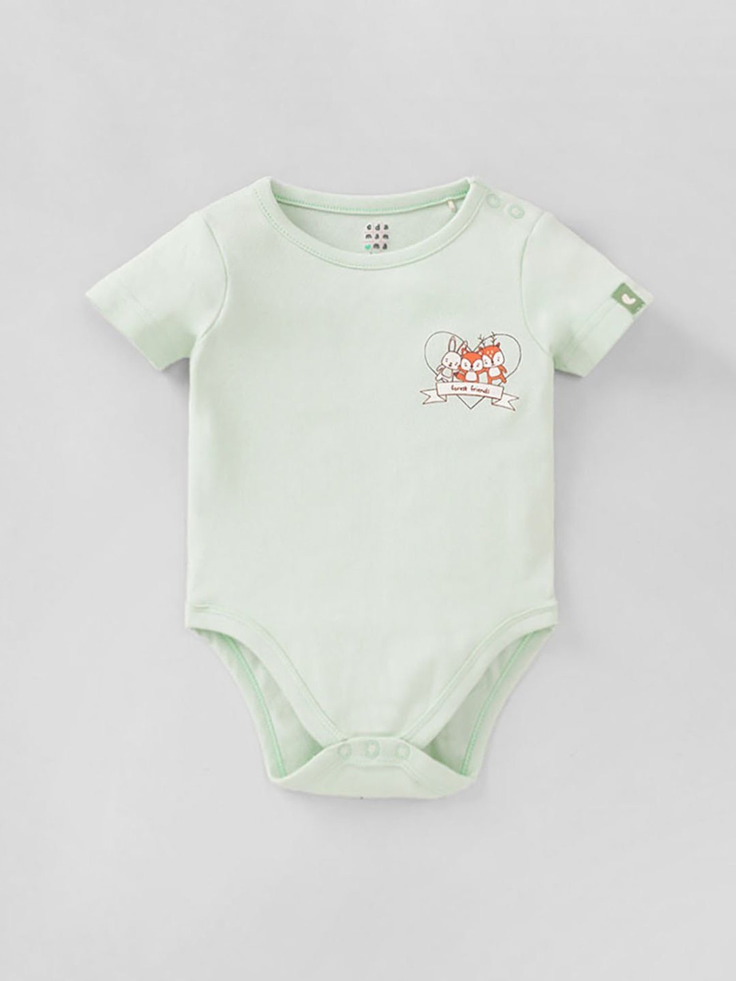 Ed-a-Mamma Baby White & Green Printed Bodysuit (Pack Of 2)