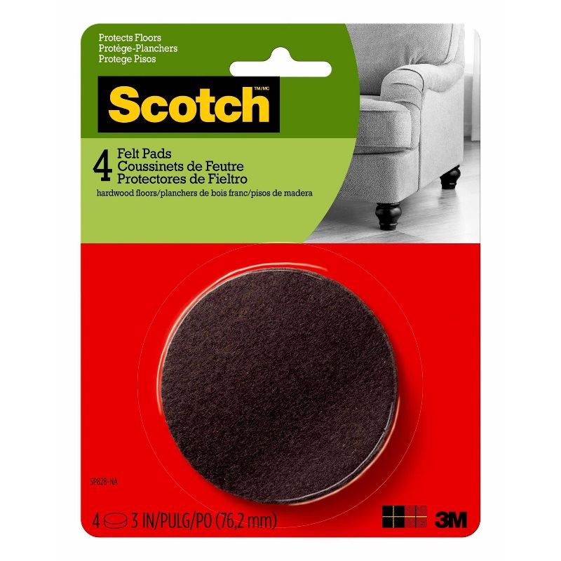 Scotch 3" 4pk Felt Pads Brown